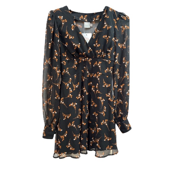 ASOS Floral Mini Dress Black Brown Size 4 - Picture 1 of 7